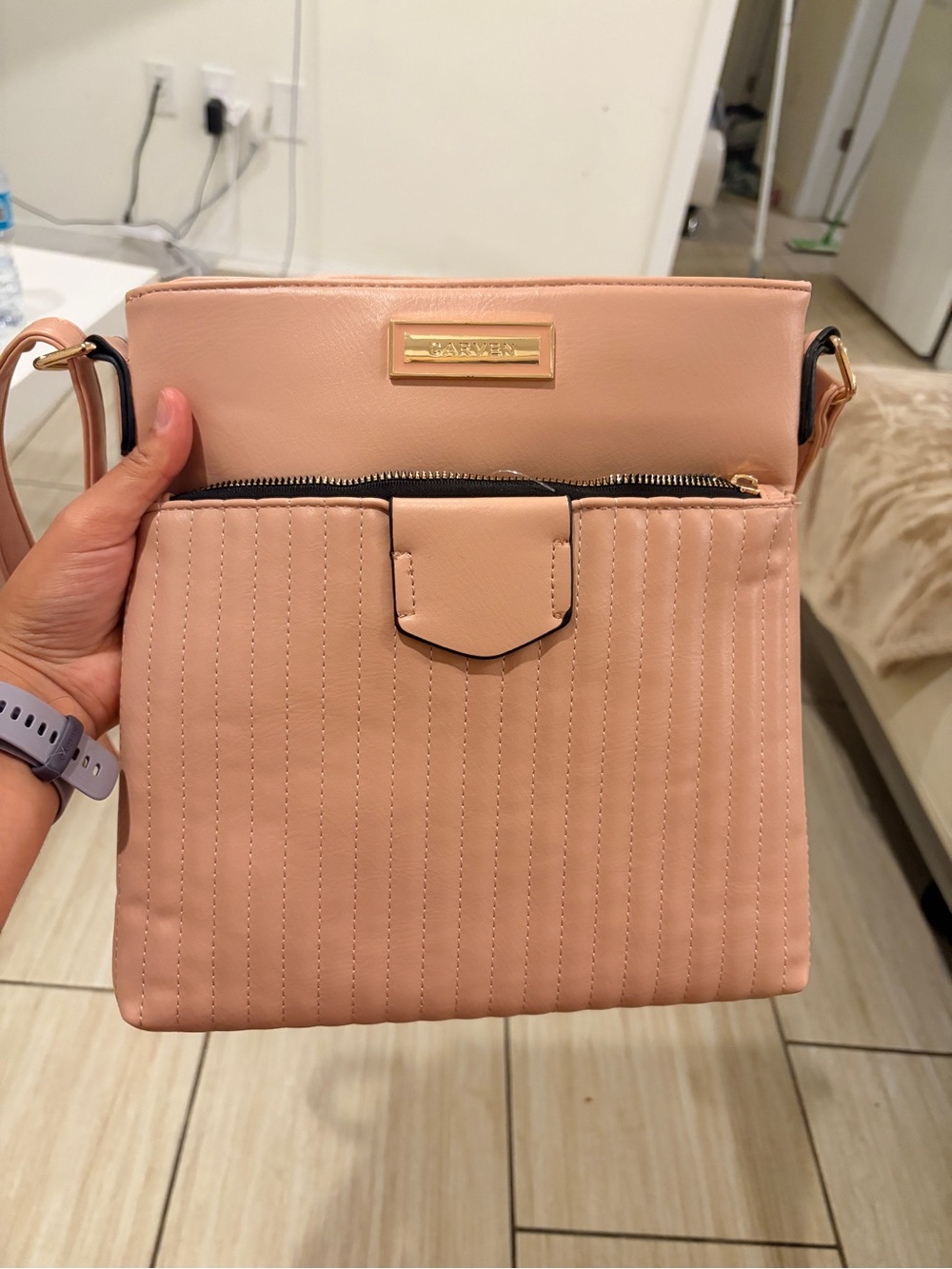Carven Paris Pink Quilted Crossbody with Gold Plaque